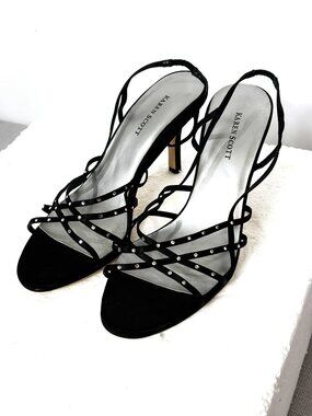 Karen Scott Black w/ Rhinestones Party Slingback High Heel Sz 9M